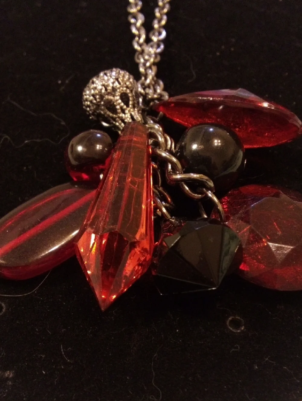 Red Crystal Cluster Pendant Necklace